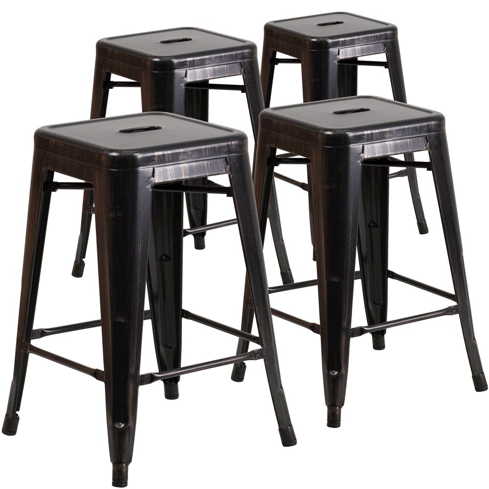 4 Pk. 24'' High Backless Black-Antique Gold Metal Counter Height Stool. Picture 1