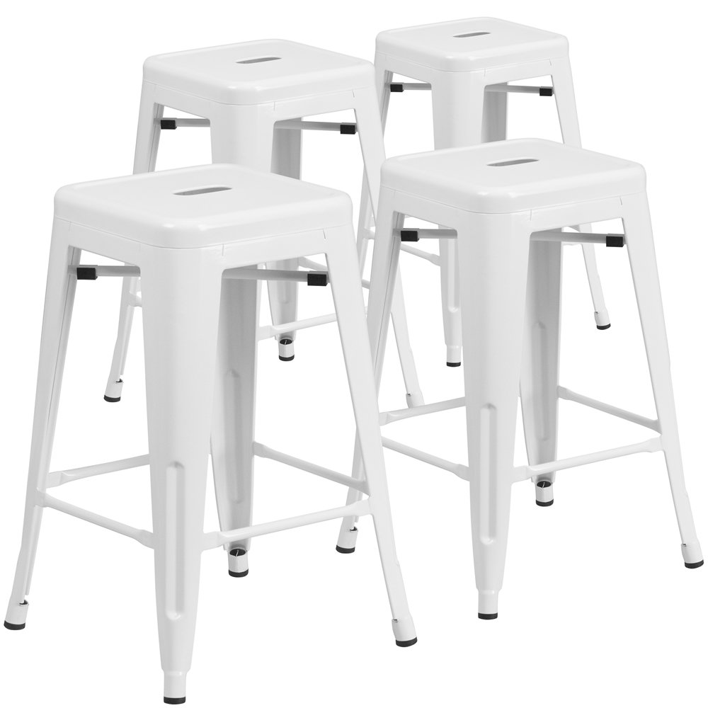 4 Pk. 24'' High Backless White Metal Indoor-Outdoor Counter Height Stool. Picture 1