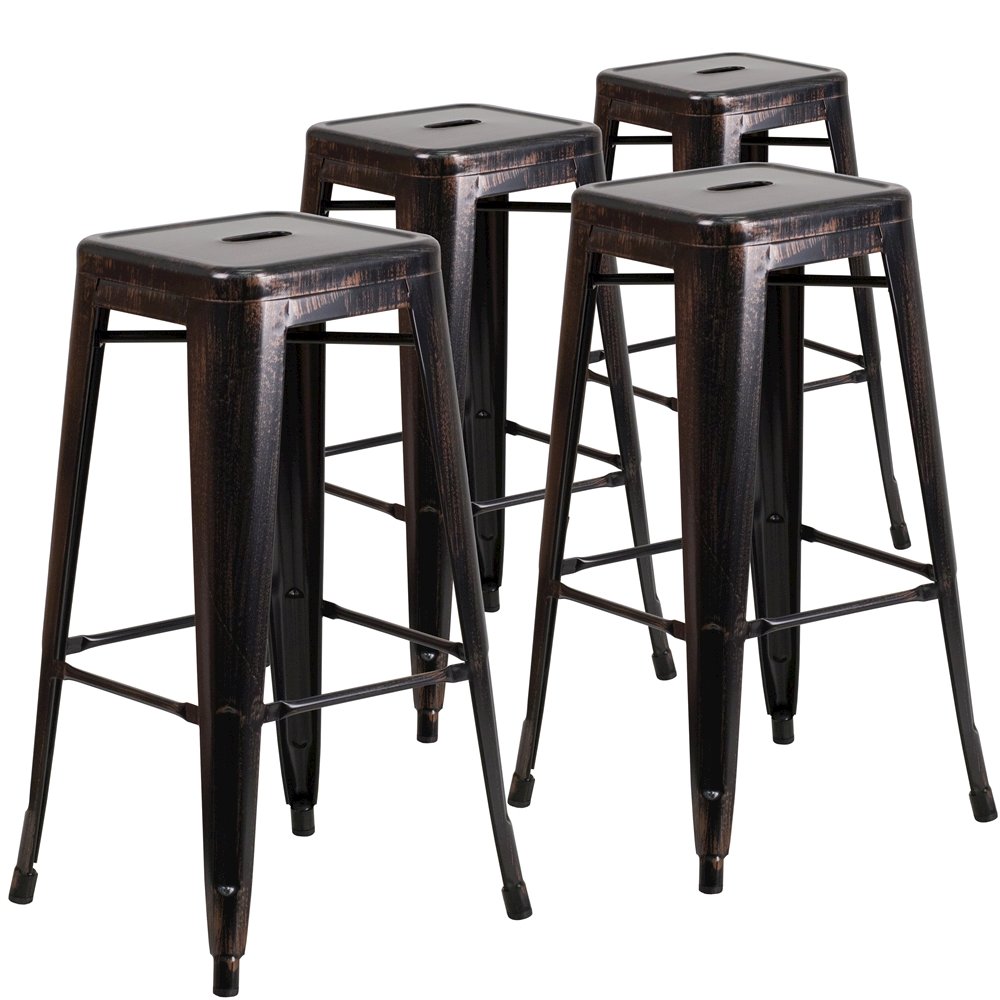 4 Pk. 30'' High Backless Black-Antique Gold Metal Indoor-Outdoor Barstool. Picture 1