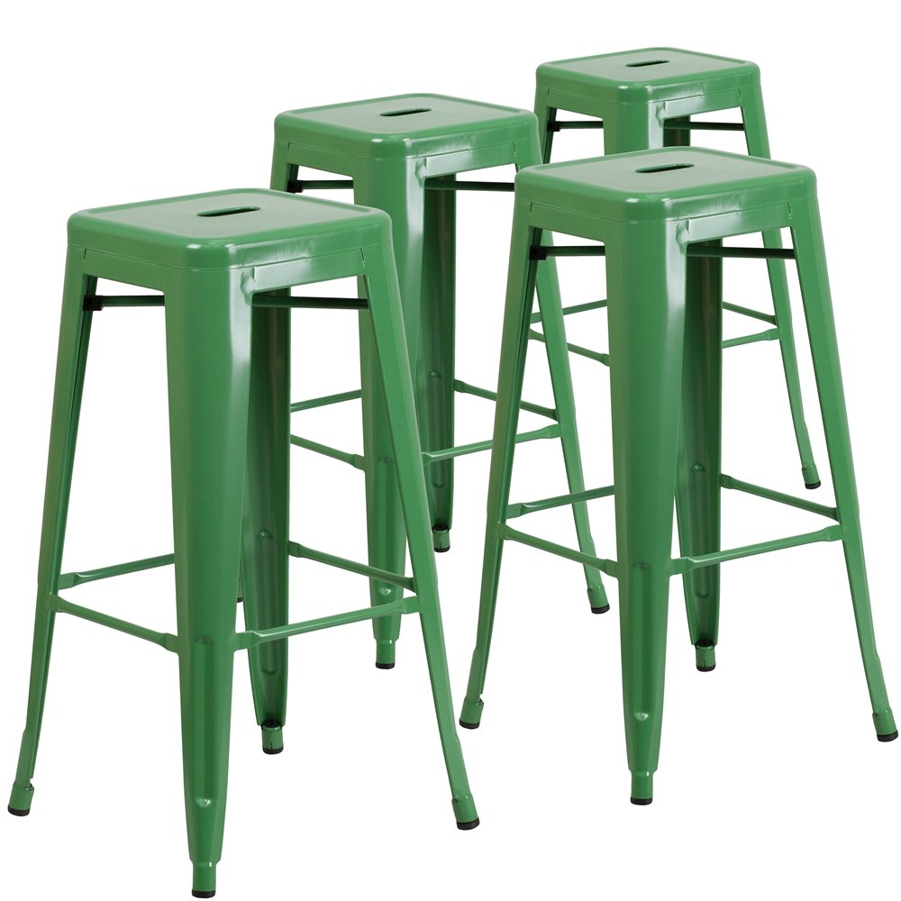 4 Pk. 30'' High Backless Green Metal Indoor-Outdoor Barstool with Square Seat. Picture 1