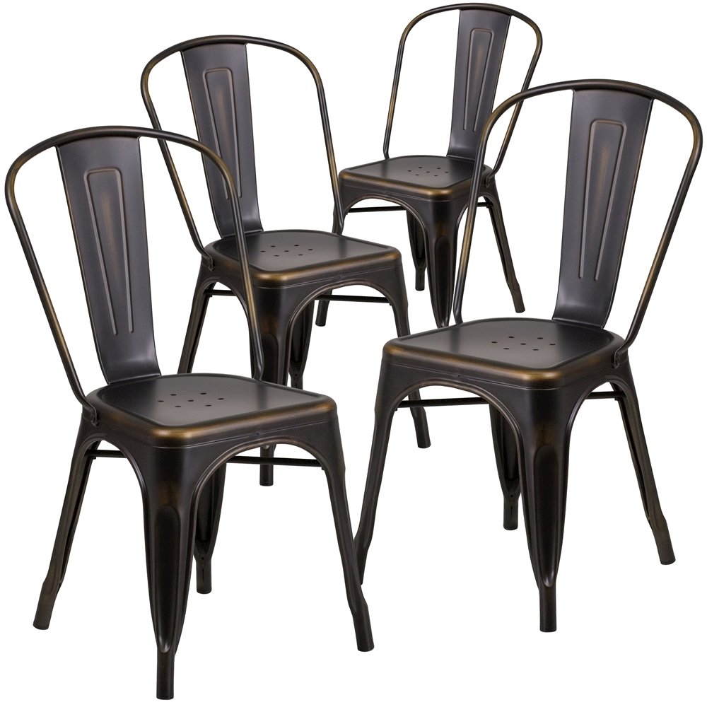 4 Pk. Distressed Copper Metal Indoor Stackable Chair. Picture 1