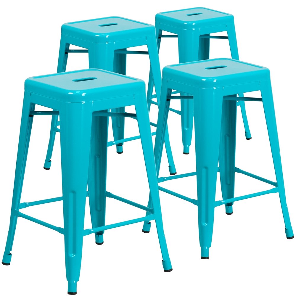 4 Pk. 24'' High Backless Crystal Blue Indoor-Outdoor Counter Height Stool. Picture 1