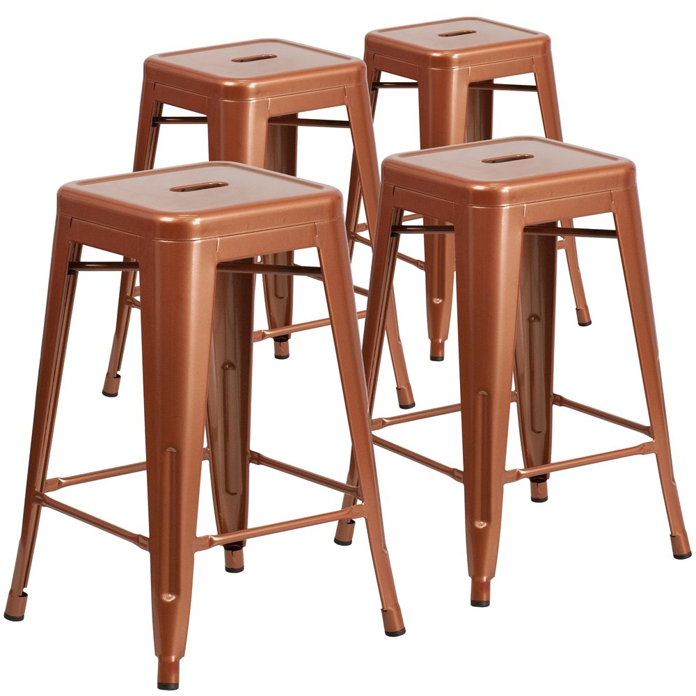4 Pk. 24'' High Backless Copper Indoor-Outdoor Counter Height Stool. Picture 1