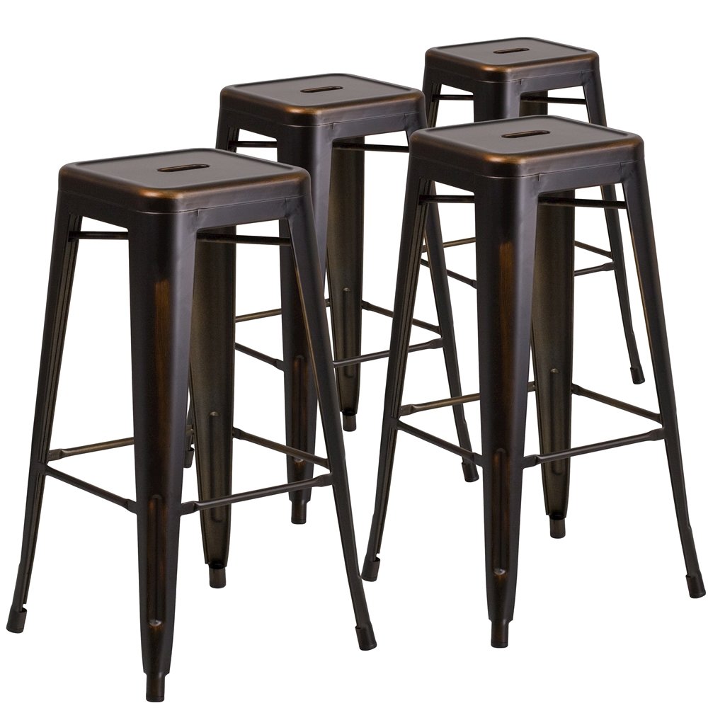 4 Pk. 30'' High Backless Distressed Copper Metal Indoor Barstool. Picture 1