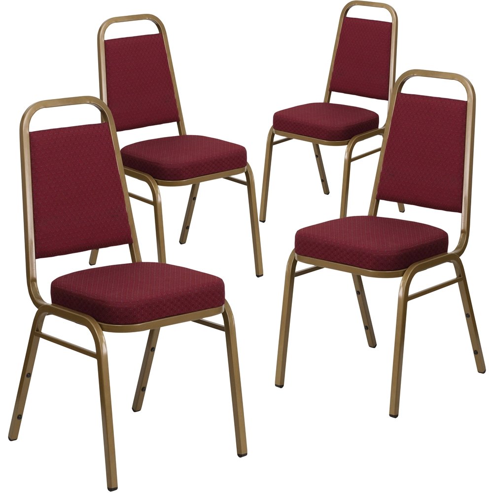 4 Pk. Stacking Chair with Burgundy Fabric and 2.5'' Thick Seat - Gold Frame. Picture 1