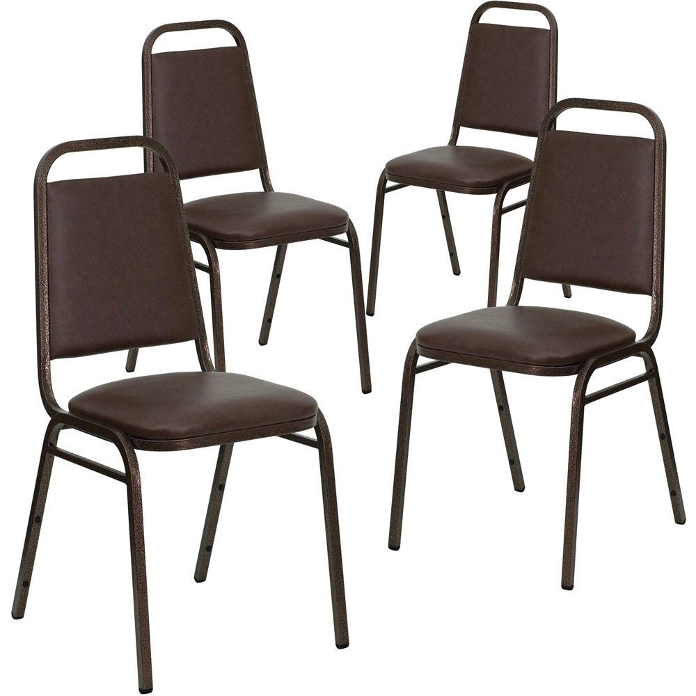 4 Pk. Stacking Chair with Brown Vinyl and 1.5'' Thick Seat - Copper Vein Frame. Picture 1