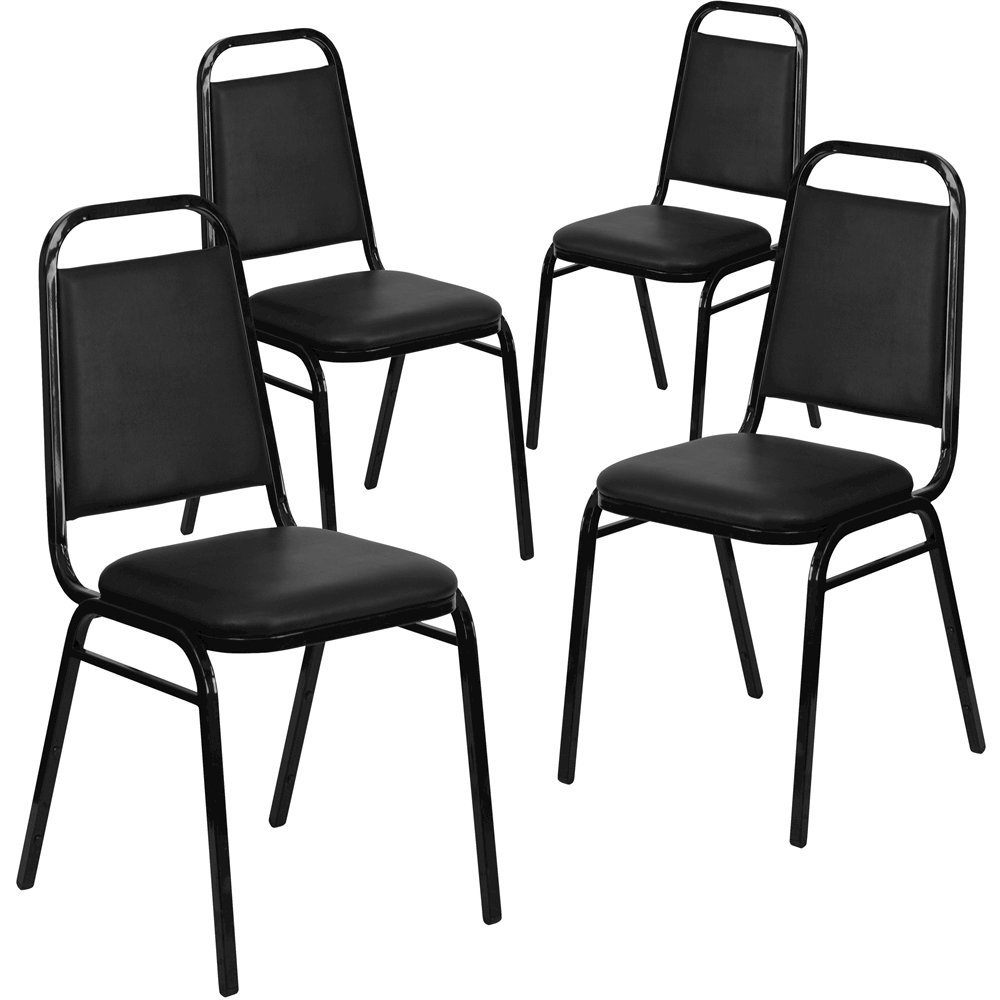 4 Pk. Stacking Chair with Black Vinyl and 1.5'' Thick Seat - Black Frame. Picture 1