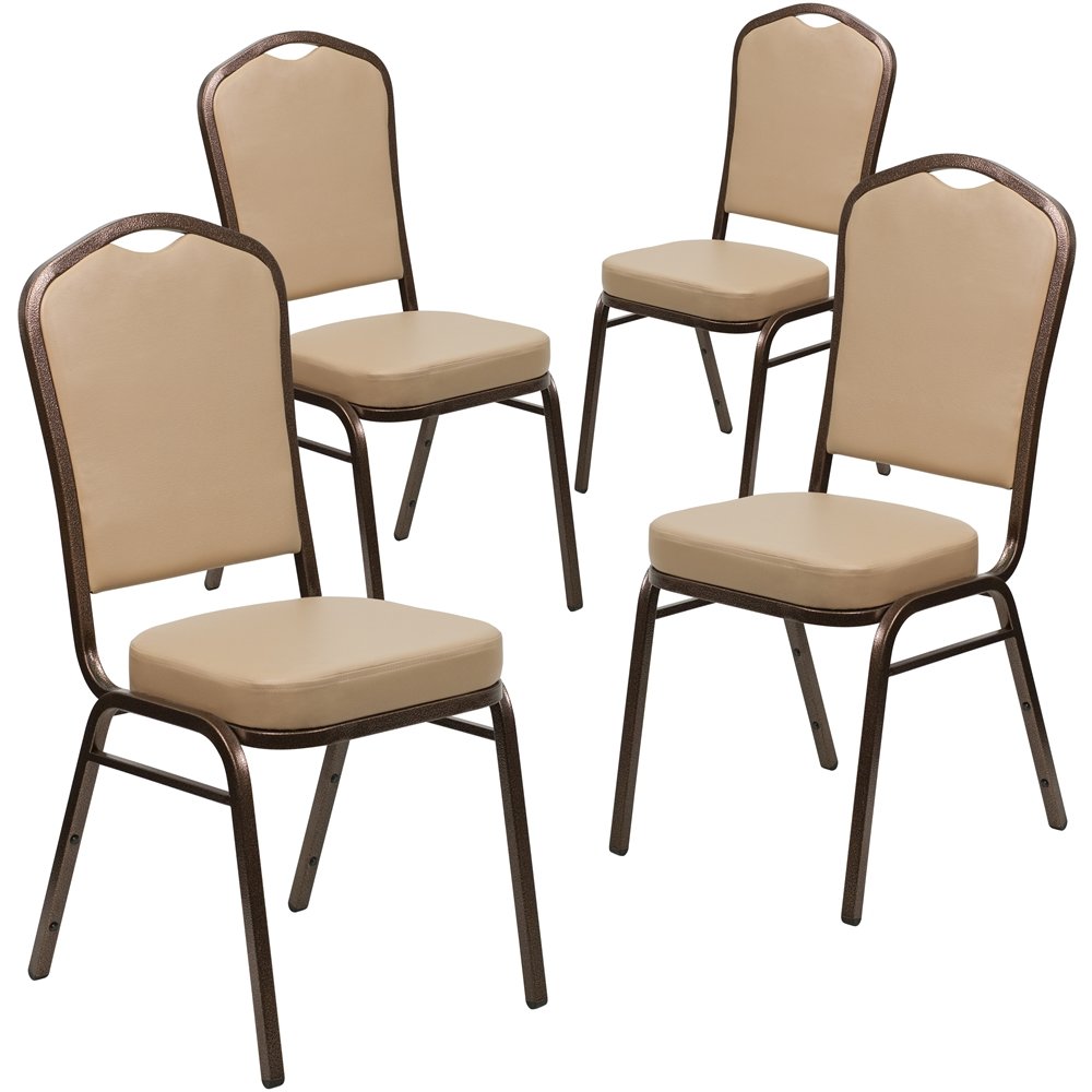 4 Pk. Stacking Chair with Tan Vinyl and 2.5'' Thick Seat - Copper Vein Frame. Picture 1