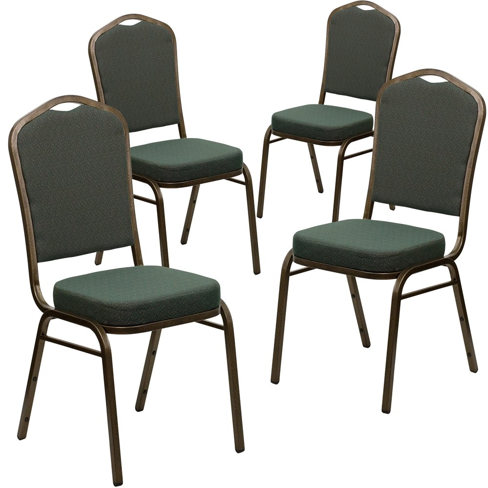 4 Pk. Stacking Chair with Green Patterned Fabric - Gold Vein Frame. Picture 1