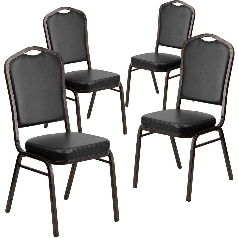 4 Pk. Stacking Chair with Black Vinyl and 2.5'' Thick Seat - Gold Vein Frame. Picture 1