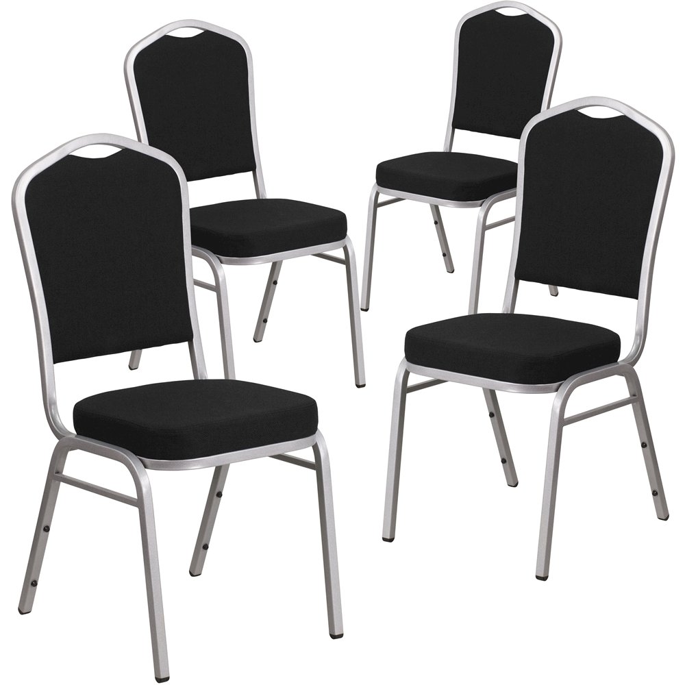 4 Pk. Stacking Chair with Black Fabric and 2.5'' Thick Seat - Silver Frame. Picture 1
