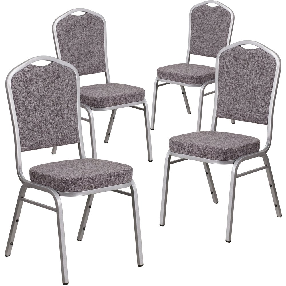 4 Pk. Stacking Chair with Herringbone Fabric and 2.5'' Thick Seat - Silver Frame. Picture 1