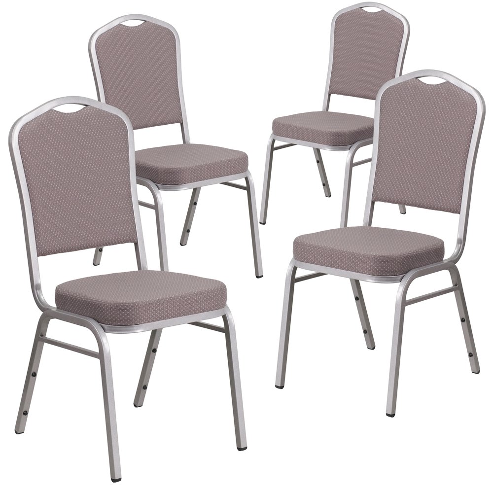 4 Pk. Stacking Chair with Gray Dot Fabric and 2.5'' Thick Seat - Silver Frame. Picture 1