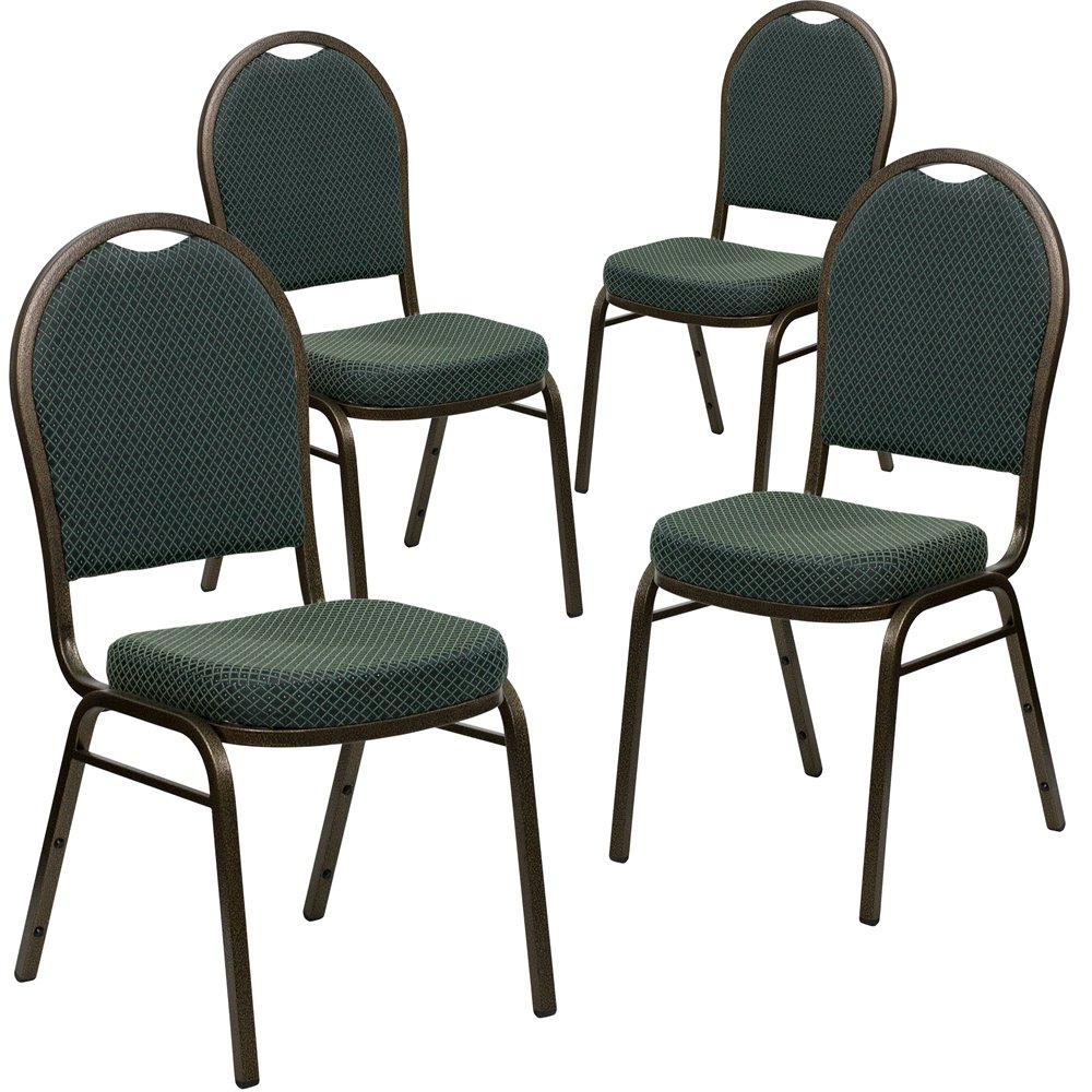 4 Pk. Dome Back Stacking Chair with Green Patterned Fabric - Gold Vein Frame. Picture 1