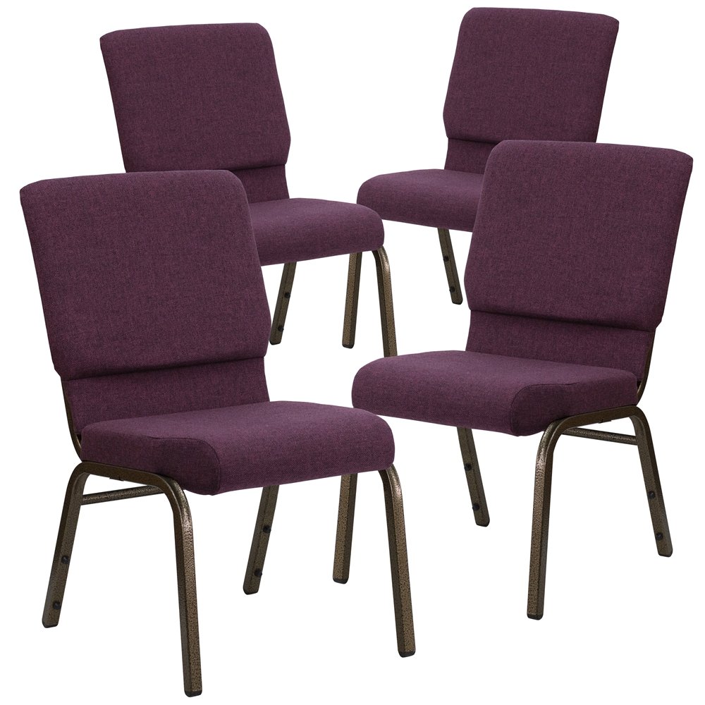 4 Pk. 18.5''W Plum Fabric Stacking Church Chair - Gold Vein Frame. Picture 1
