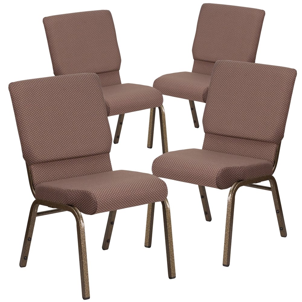 4 Pk. 18.5''W Brown Dot Fabric Stacking Church Chair - Gold Vein Frame. Picture 1