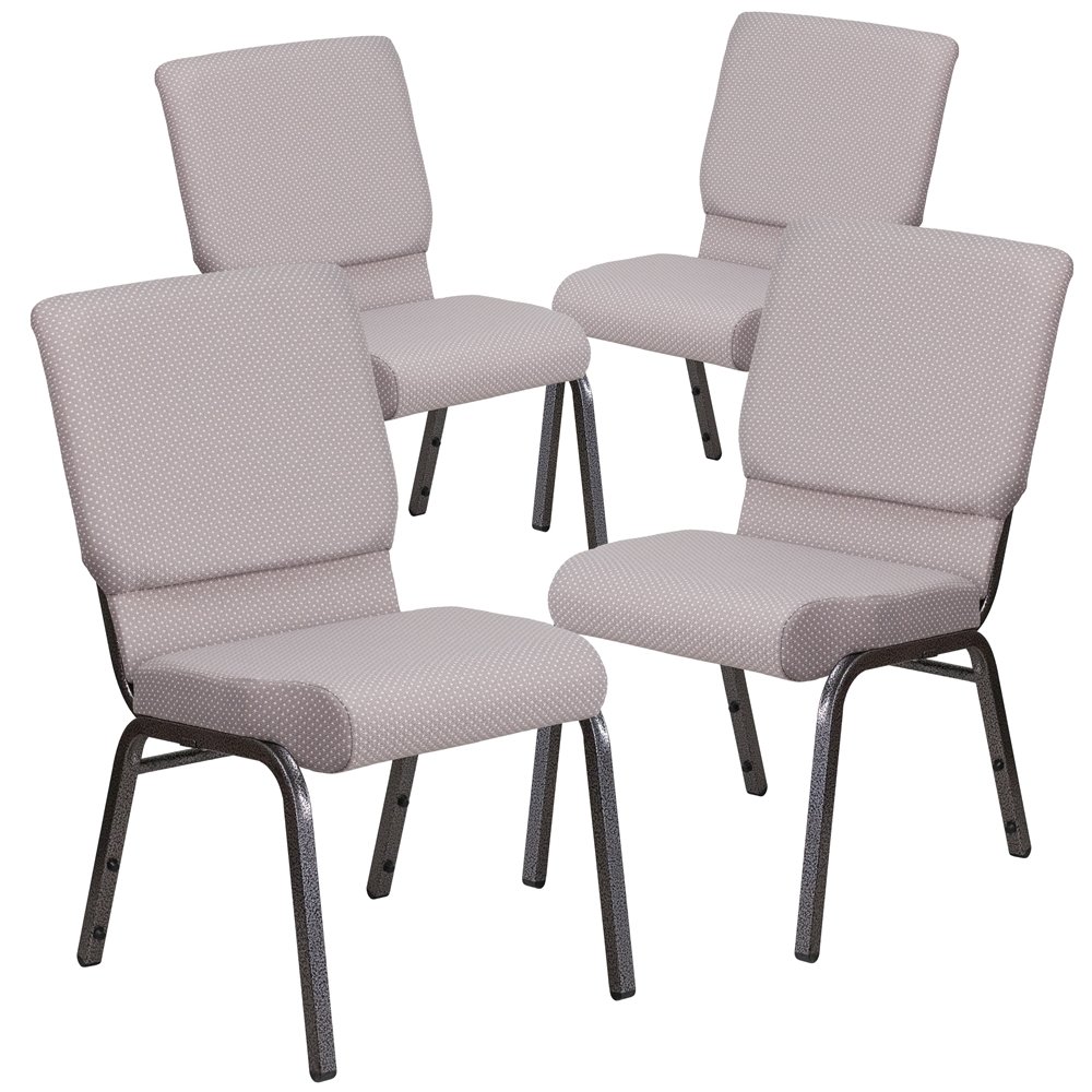 4 Pk. 18.5''W Gray Dot Fabric Stacking Church Chair - Silver Vein Frame. Picture 1