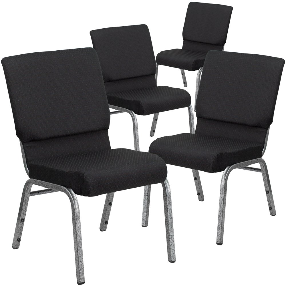4 Pk. 18.5''W Black Patterned Fabric Stacking Church Chair - Silver Vein Frame. Picture 1