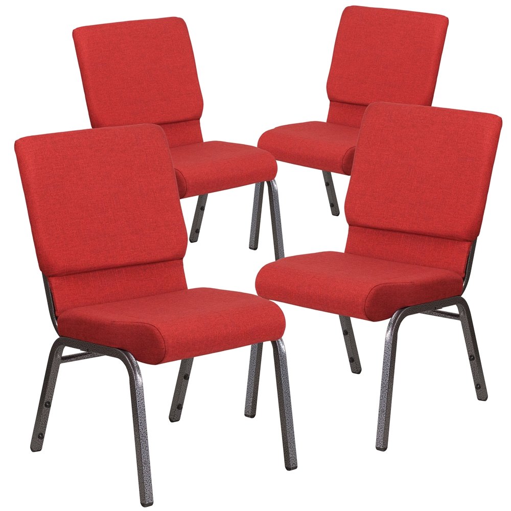 4 Pk. 18.5''W Red Fabric Stacking Church Chair - Silver Vein Frame. Picture 1
