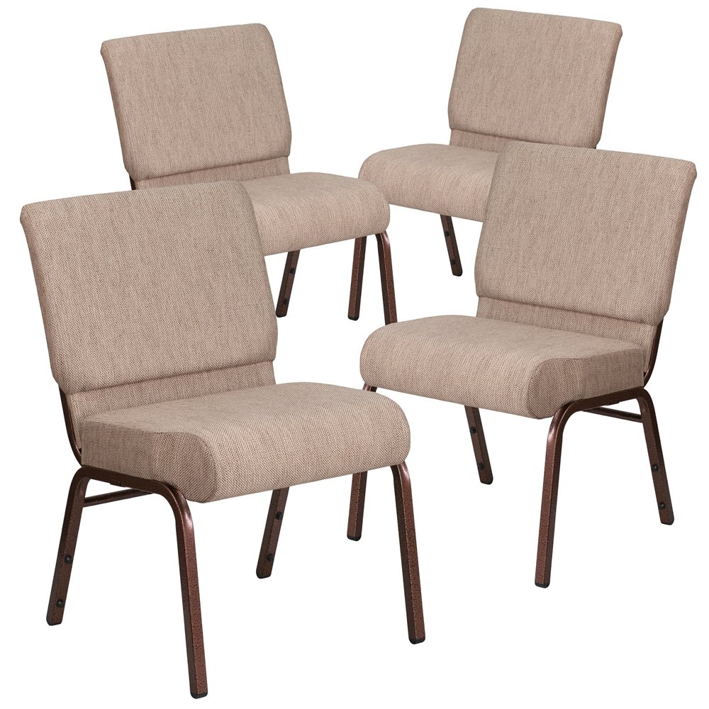 4 Pk. 21'' Extra Wide Beige Fabric Stacking Church Chair - Copper Vein Frame. Picture 1