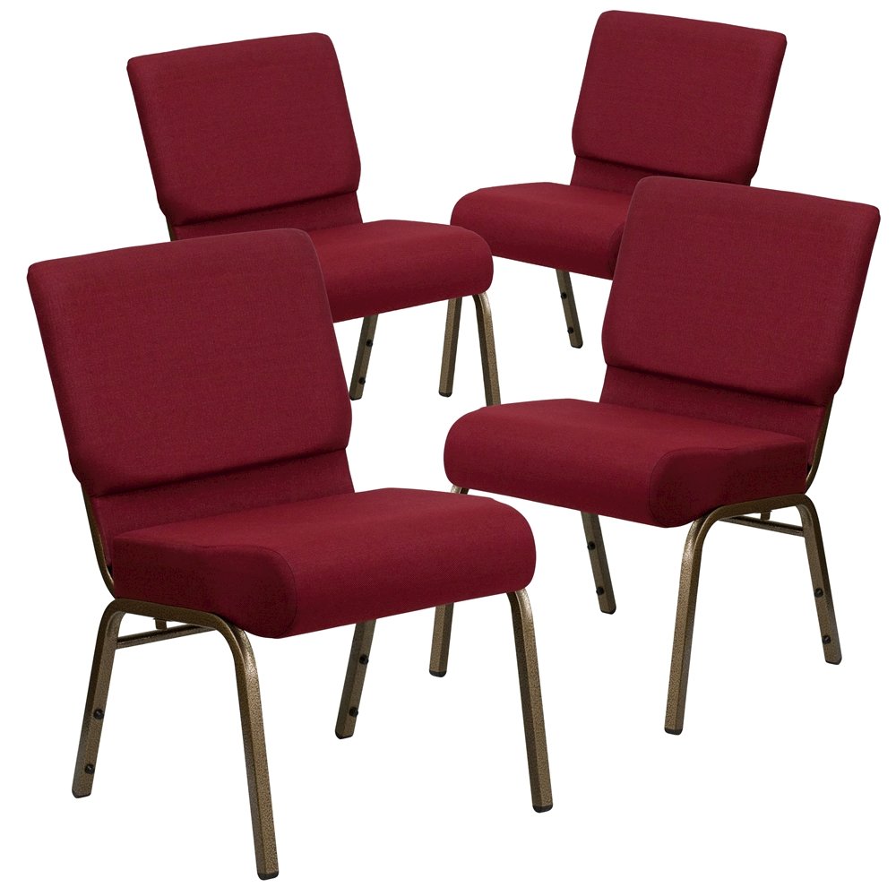4 Pk. 21'' Extra Wide Burgundy Fabric Stacking Church Chair - Gold Vein Frame. Picture 1