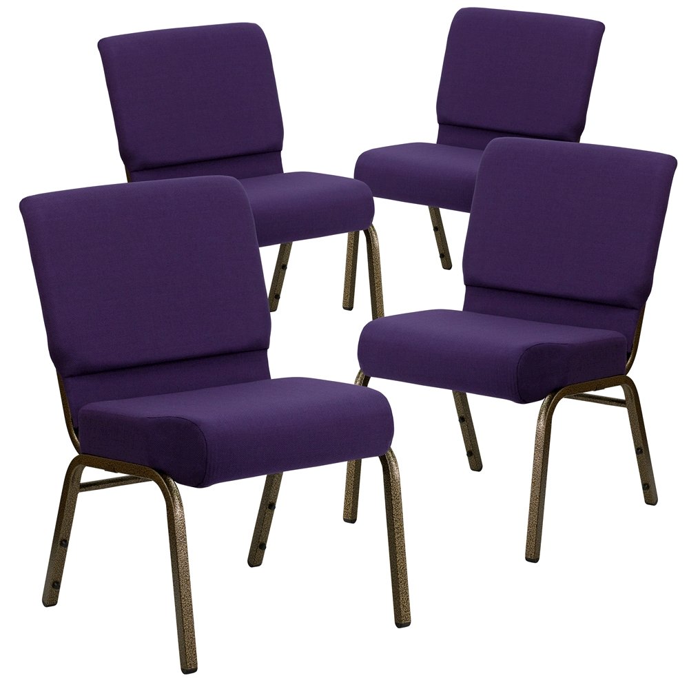 4 Pk. 21'' Royal Purple Fabric Stacking Church Chair - Gold Vein Frame. Picture 1