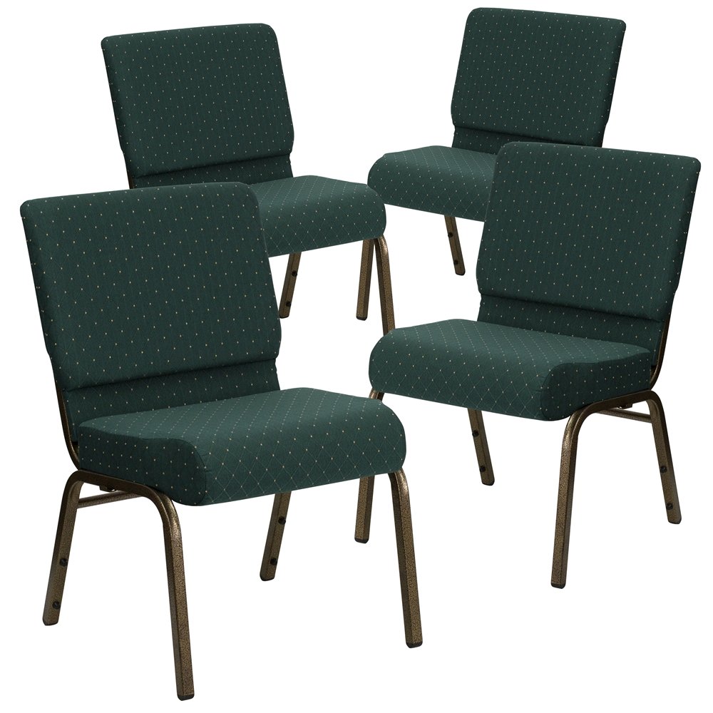4 Pk. 21'' Hunter Green Dot Fabric Stacking Church Chair - Gold Vein Frame. Picture 1