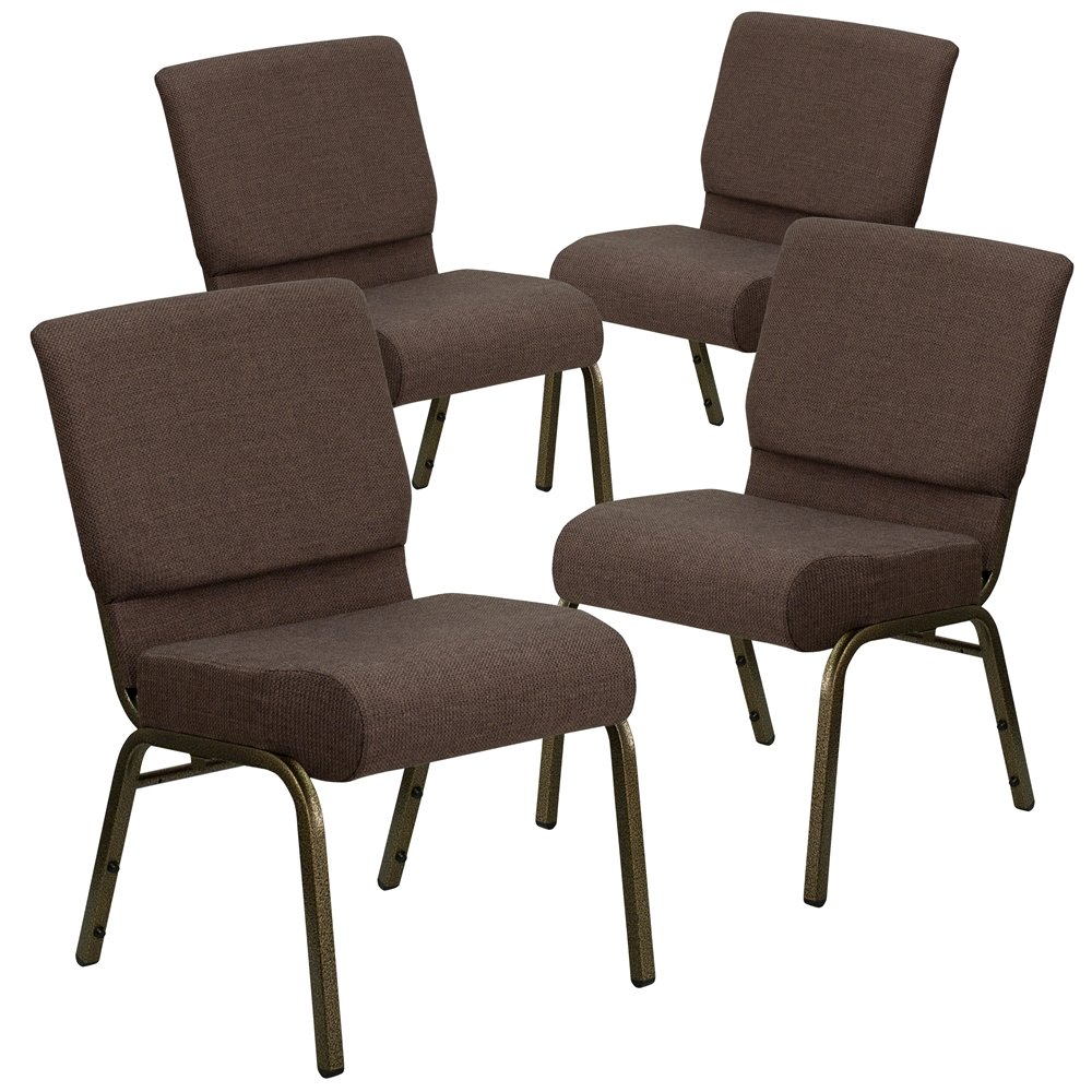 4 Pk. 21'' Extra Wide Brown Fabric Stacking Church Chair - Gold Vein Frame. Picture 1