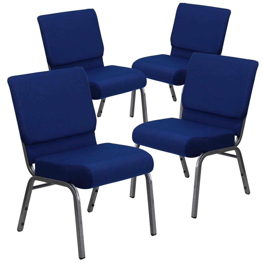 4 Pk. 21'' Extra Wide Navy Blue Fabric Stacking Church Chair - Silver Vein Frame. Picture 1