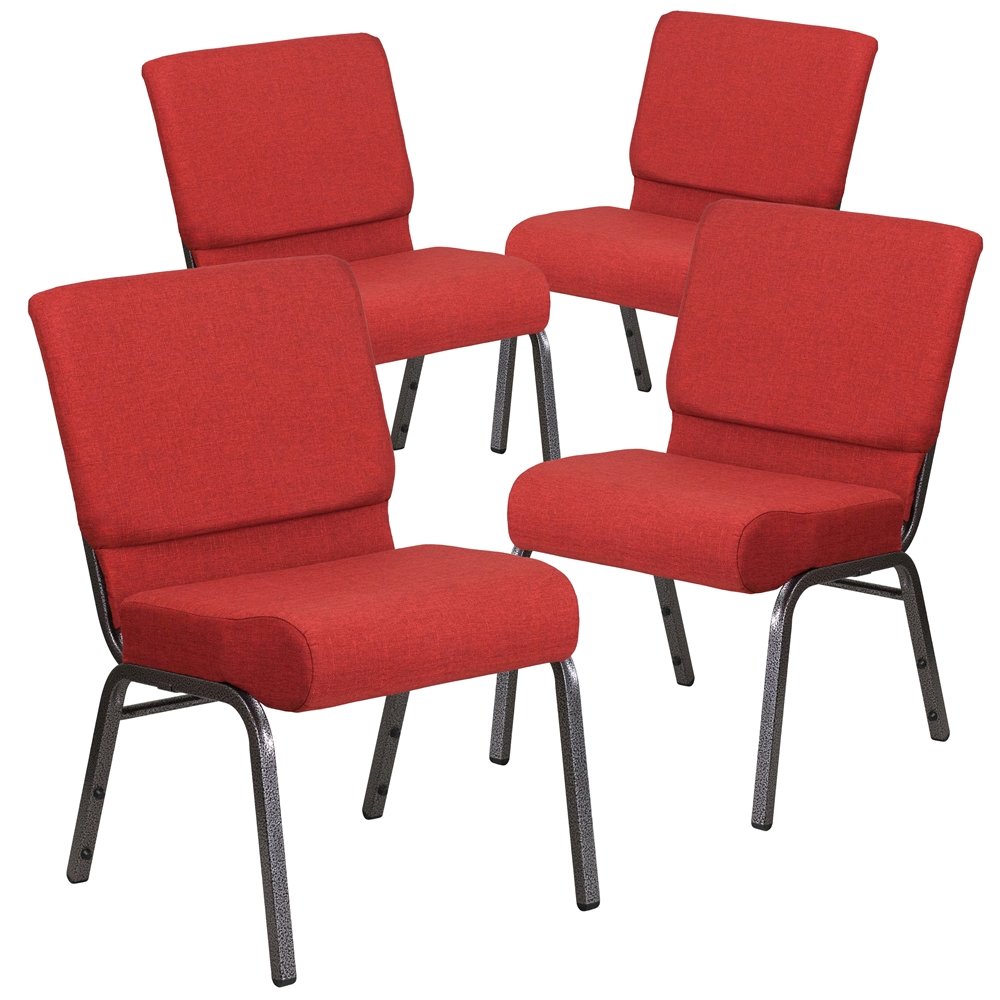 4 Pk. 21'' Extra Wide Crimson Fabric Stacking Church Chair - Silver Vein Frame. Picture 1