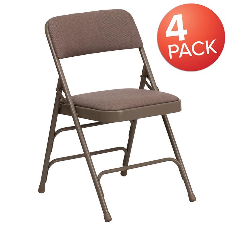 4 Pk. Curved Triple Braced & Double Hinged Beige Fabric Metal Folding Chair. Picture 1
