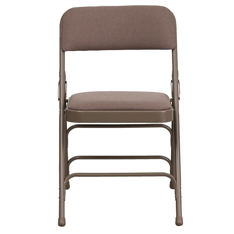 4 Pk. Curved Triple Braced & Double Hinged Beige Fabric Metal Folding Chair. Picture 4