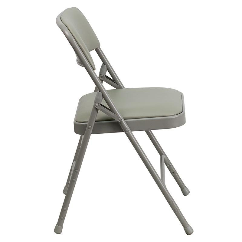 4 Pk. Curved Triple Braced & Double Hinged Gray Vinyl Metal Folding Chair. Picture 2