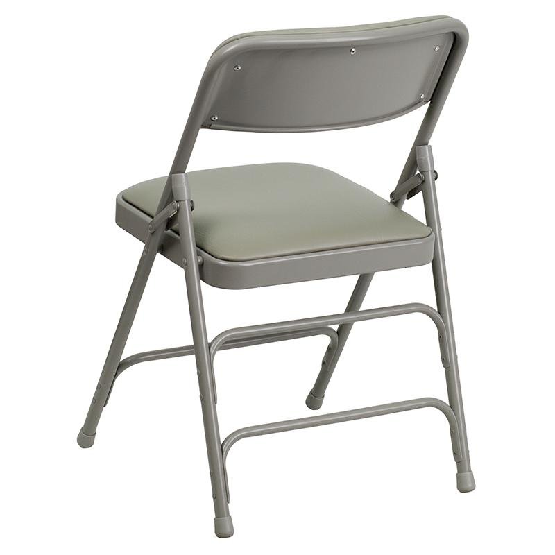 4 Pk. Curved Triple Braced & Double Hinged Gray Vinyl Metal Folding Chair. Picture 3