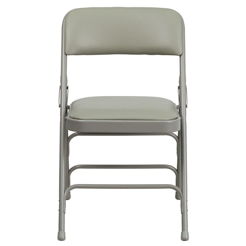4 Pk. Curved Triple Braced & Double Hinged Gray Vinyl Metal Folding Chair. Picture 4