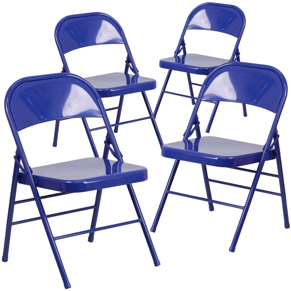 4 Pk. Cobalt Blue Triple Braced & Double Hinged Metal Folding Chair. Picture 1