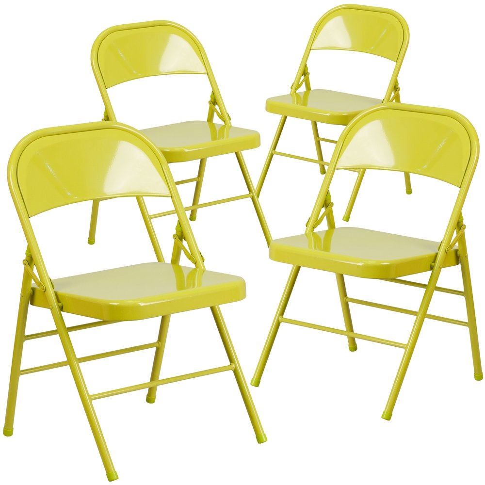 4 Pk. Twisted Citron Triple Braced & Double Hinged Metal Folding Chair. Picture 1