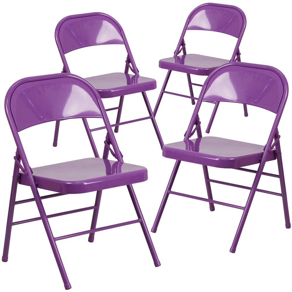4 Pk. Impulsive Purple Triple Braced & Double Hinged Metal Folding Chair. Picture 1
