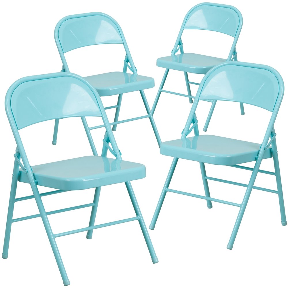 4 Pk. Tantalizing Teal Triple Braced & Double Hinged Metal Folding Chair. Picture 1