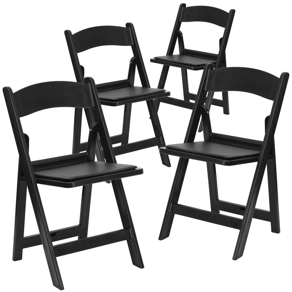 4 Pk. 1000 lb. Capacity Black Resin Folding Chair with Black Vinyl Padded Seat. Picture 1