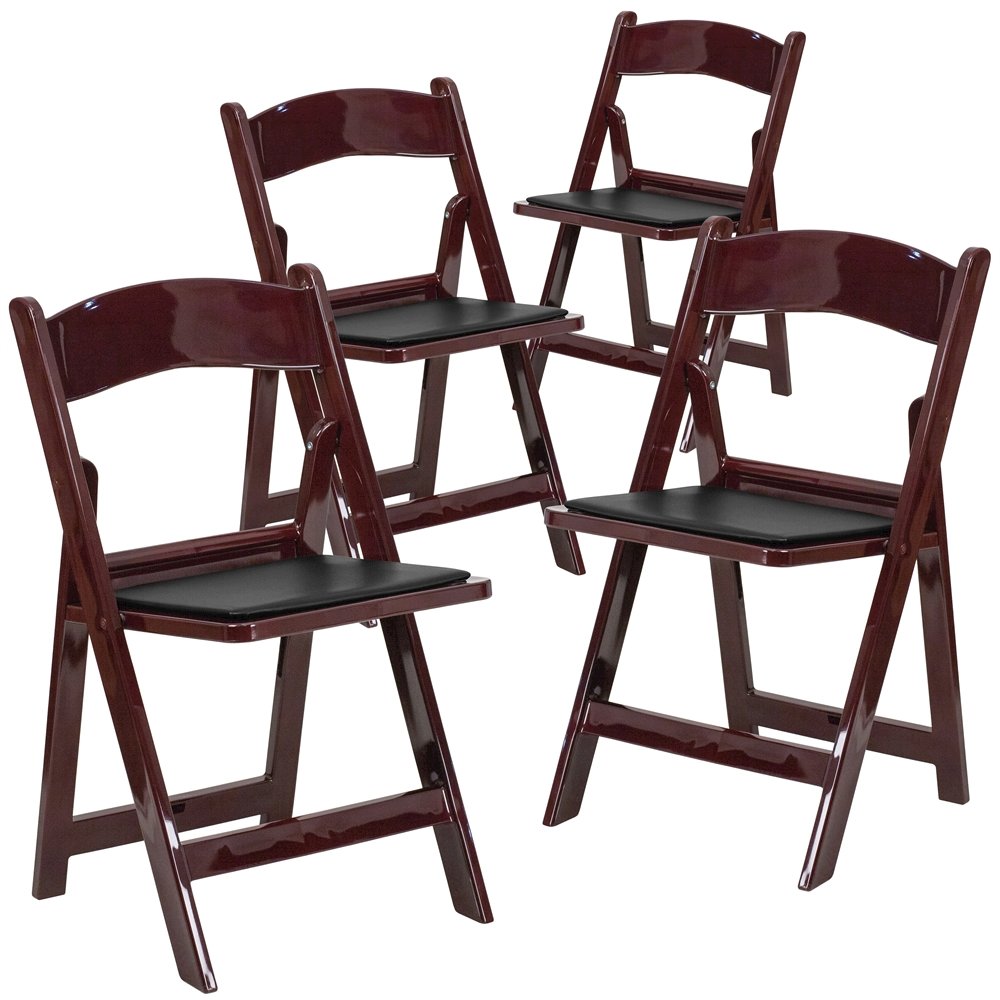 4 Pk. 1000 lb. Capacity Red Mahogany Resin Folding Chair with Black Vinyl Seat. Picture 1
