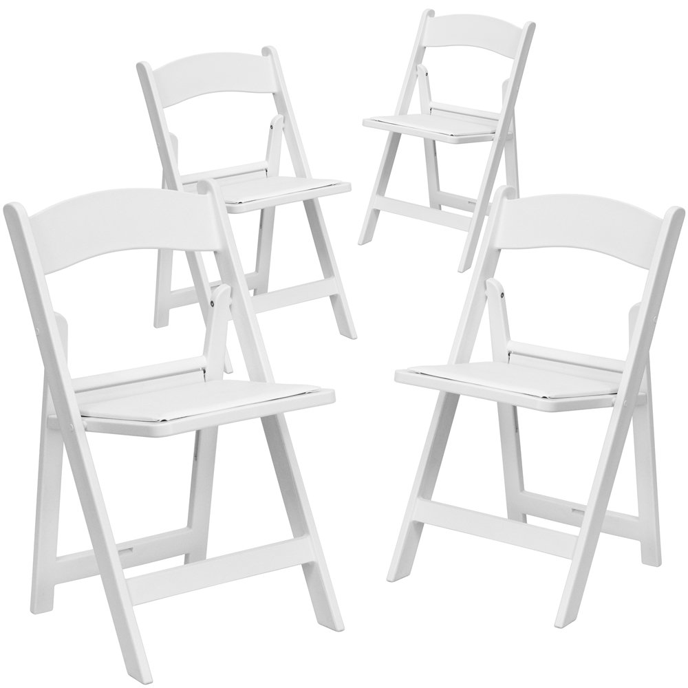 4 Pk. 1000 lb. Capacity White Resin Folding Chair with White Vinyl Padded Seat. Picture 1