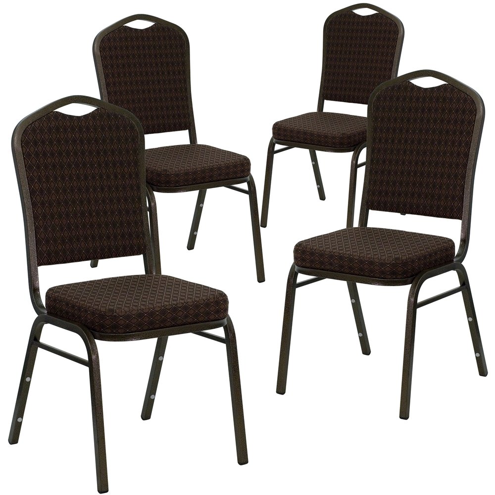 4 Pk. Stacking Chair with Brown Patterned Fabric - Gold Vein Frame. Picture 1