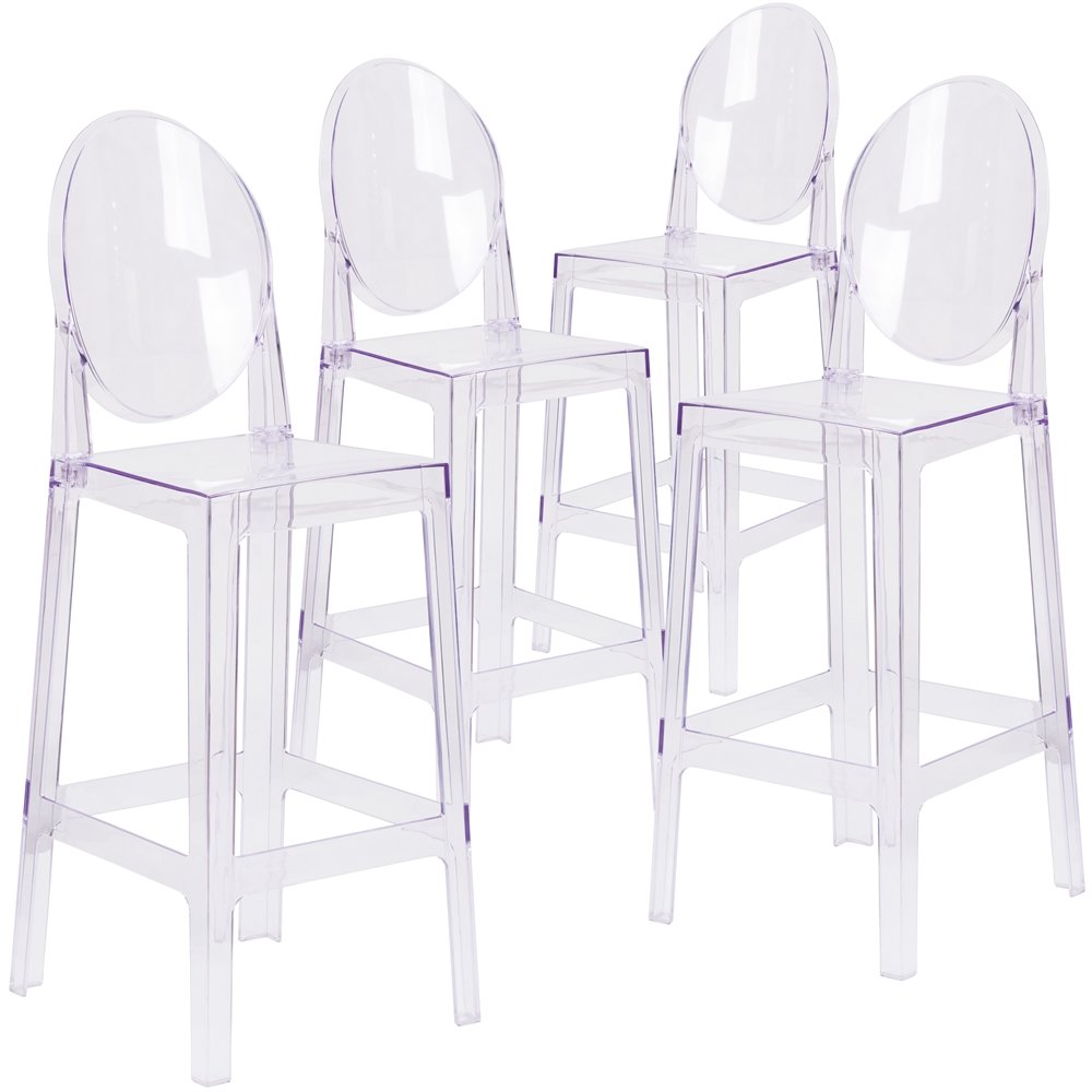 4 Pk. Ghost Barstool in Transparent Crystal with Oval Back. Picture 1