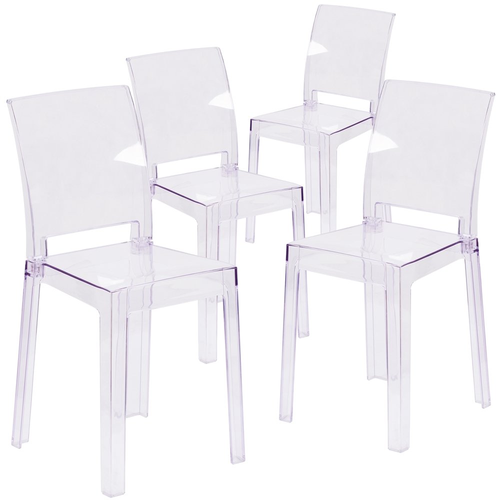4 Pk. Ghost Chair in Transparent Crystal with Square Back. Picture 1
