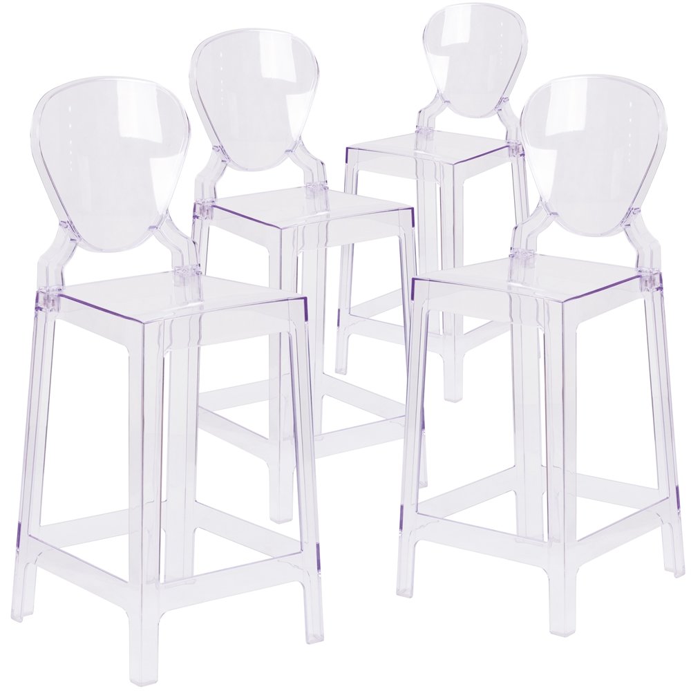 4 Pk. Ghost Counter Stool in Transparent Crystal with Tear Back. Picture 1