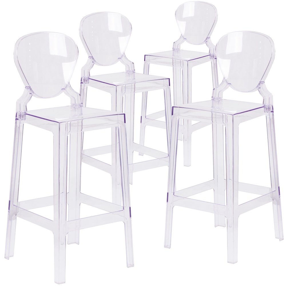 4 Pk. Ghost Barstool in Transparent Crystal with Tear Back. Picture 1