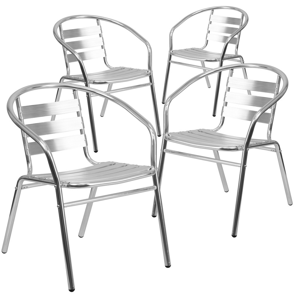 4 Pk. Aluminum Commercial Indoor-Outdoor Stack Chair with Triple Slat Back. Picture 1