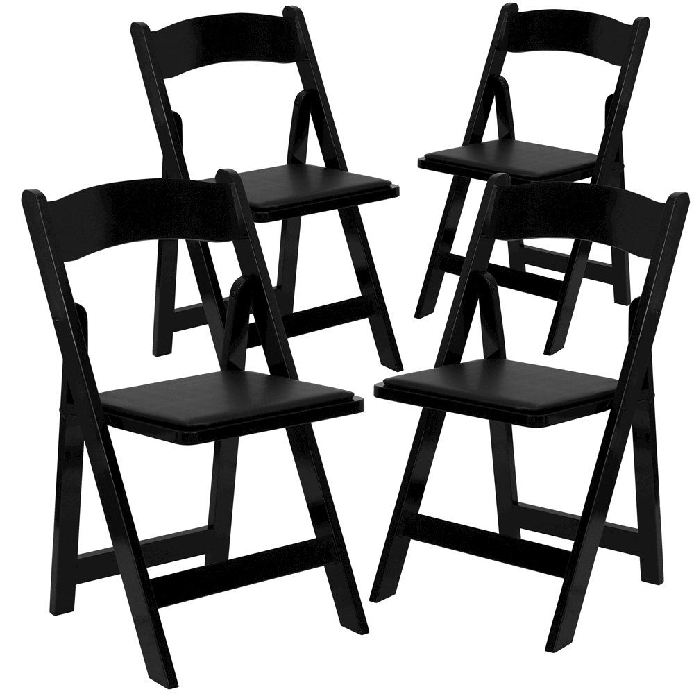 4 Pk. HERCULES Series Black Wood Folding Chair with Vinyl Padded Seat. Picture 1