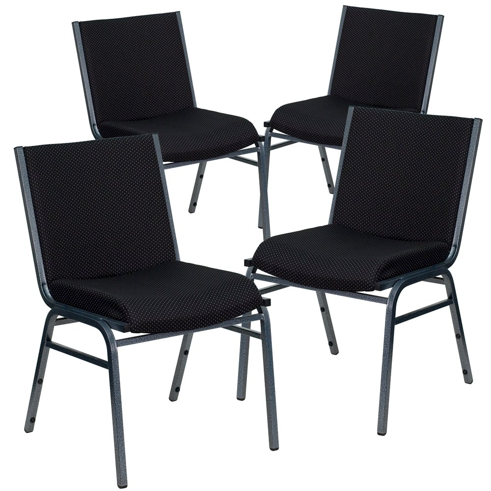 4 Pk. Heavy Duty, 3'' Thickly Padded, Black Patterned Upholstered Stack Chair. Picture 1